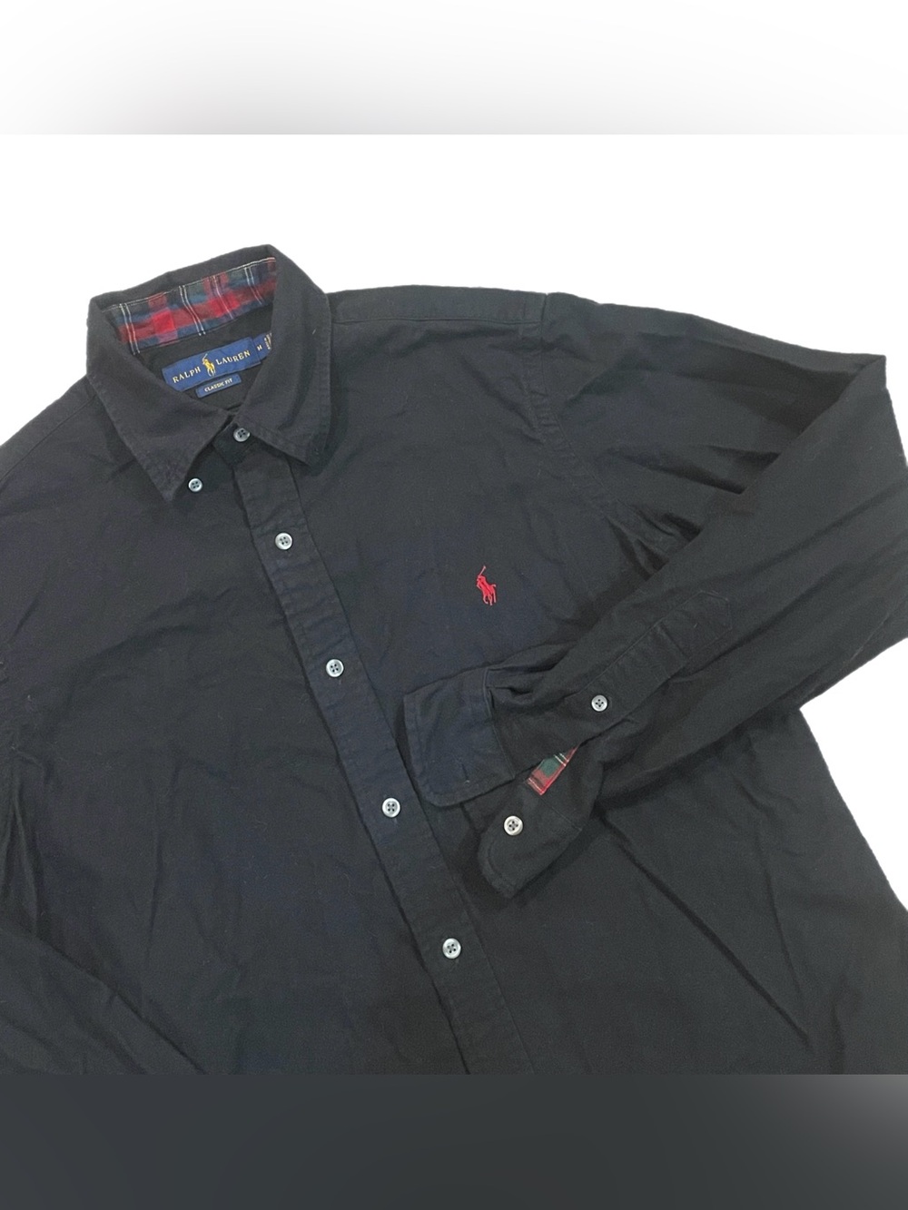 Ralph Lauren Shirt Mens Black Classic Fit Button-Down Long Sleeve Tartan Plaid M